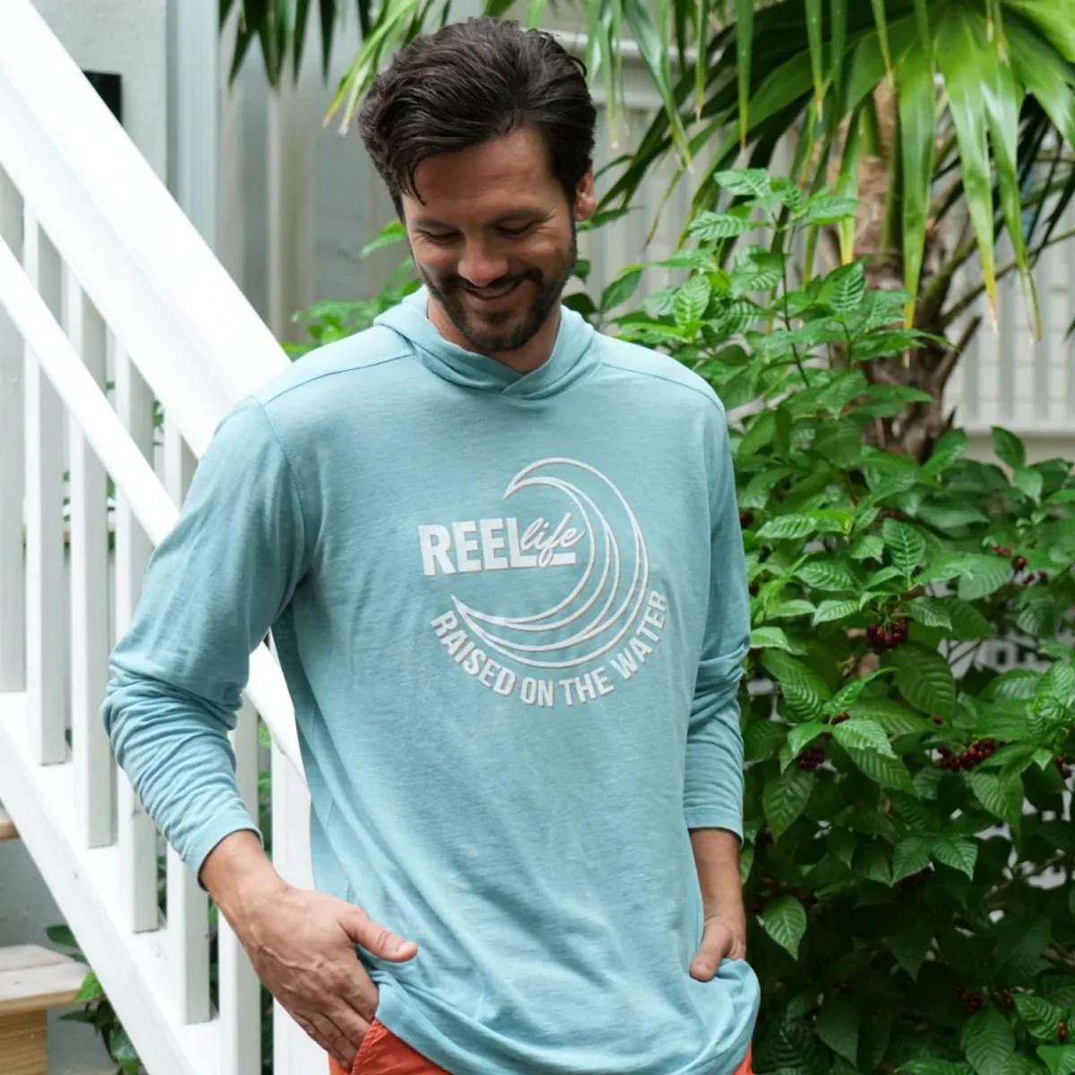 Reel Life Ocean Washed Circle Palm Pullover Hoodie - Adriatic Blue - Image 3