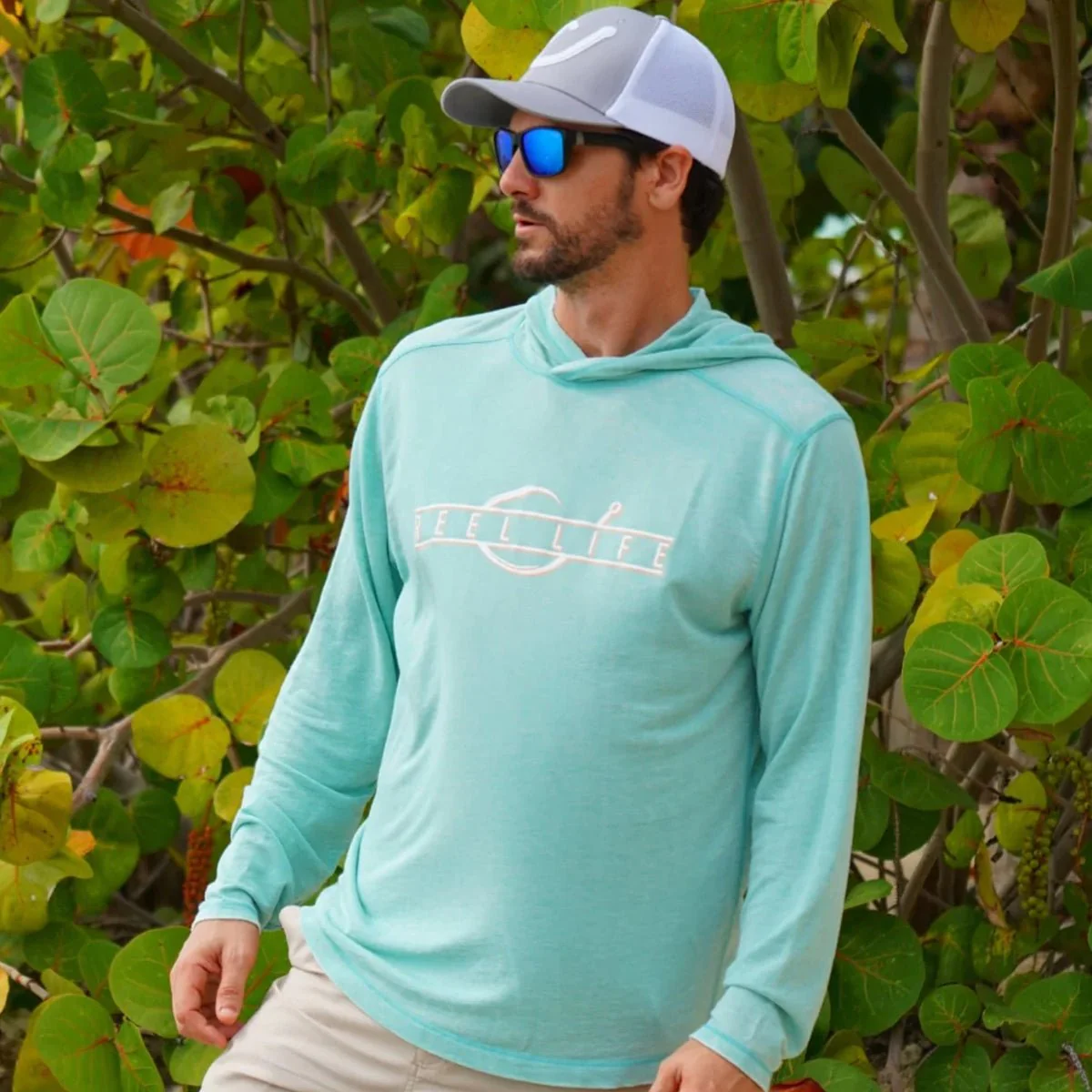 Reel Life Ocean Washed Circle Palm Pullover Hoodie - Agate Green - Image 3